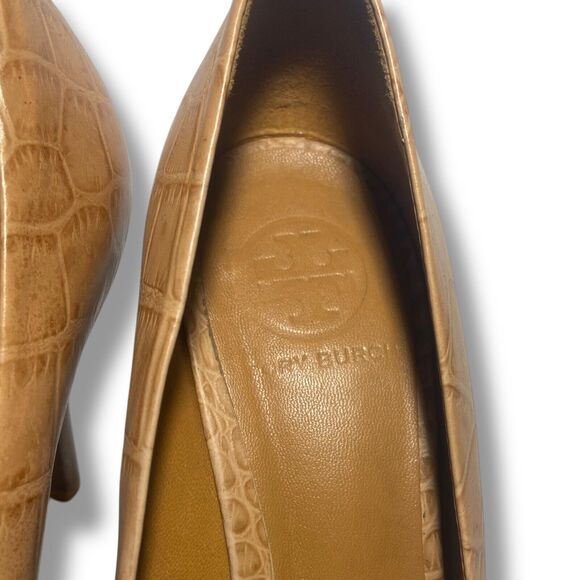 Tory Burch Women Tan Brown Croc Embossed Leather Platform Pumps Heels Size 8 M - Picture 5 of 16